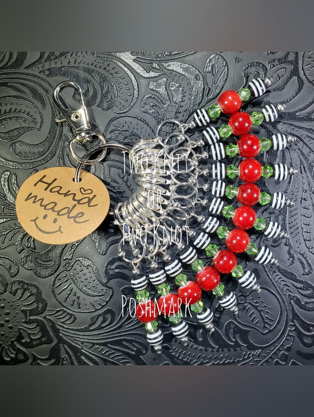 NWT 13pcs OOAK Handmade Beaded Stitch Markers Bag Charm Set With Keychain Holder